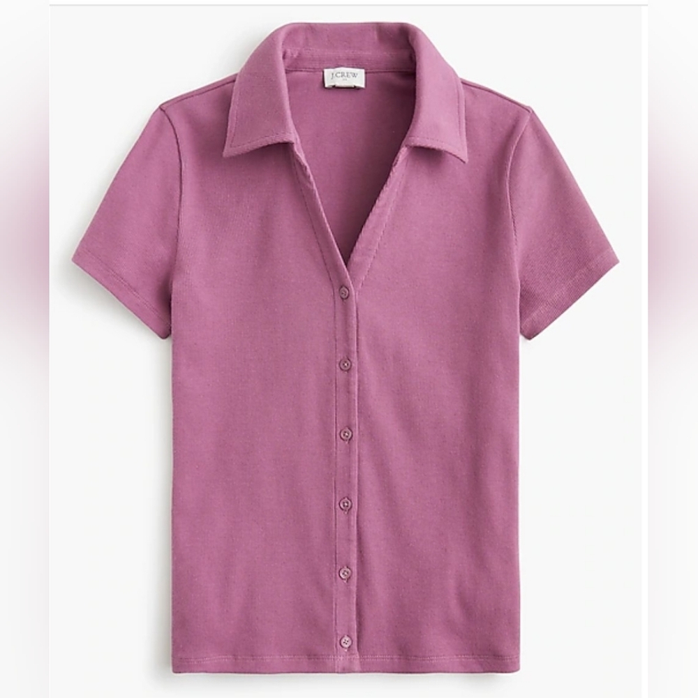 J. Crew Ribbed Button-Up Polo Top - Picture 3 of 5